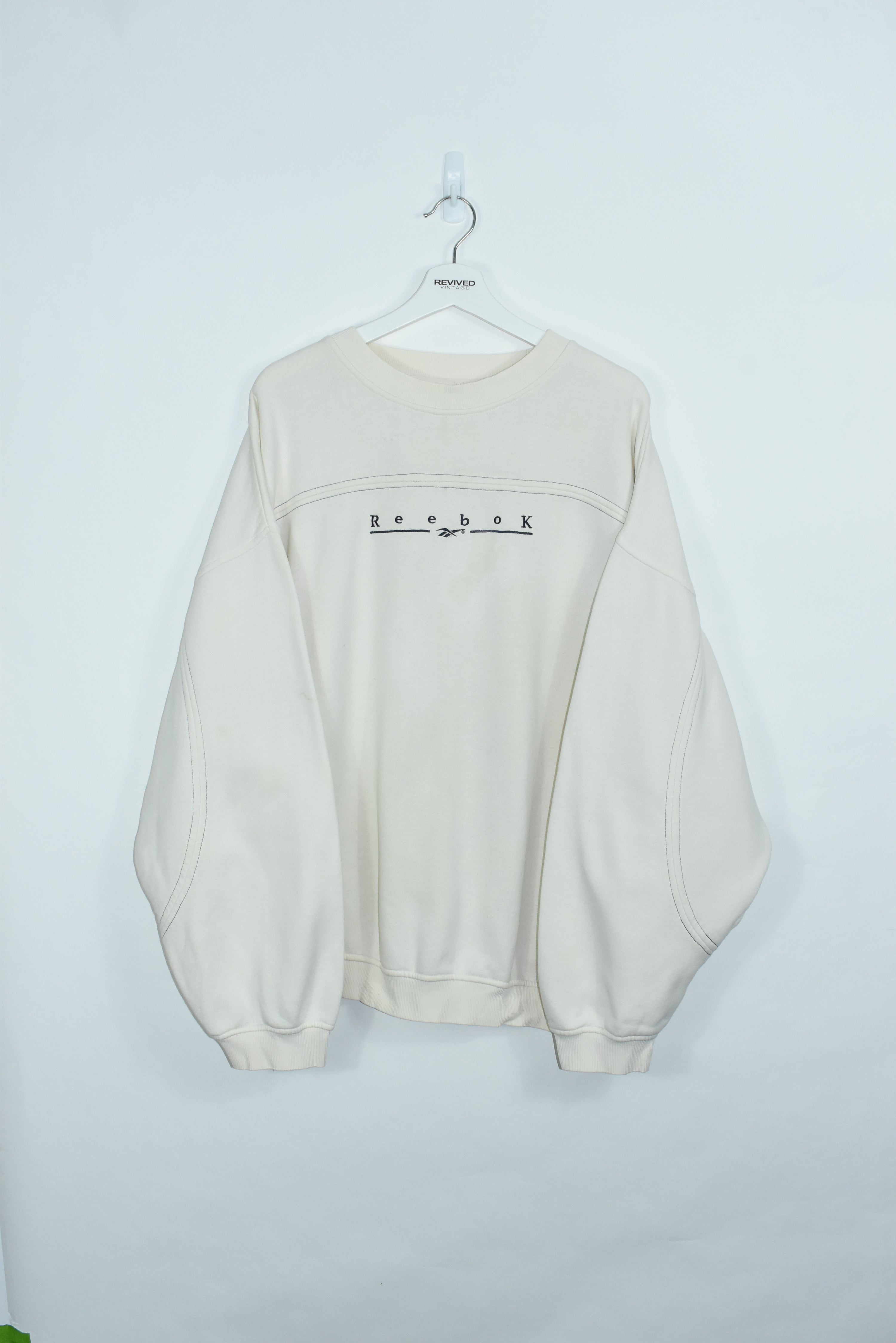 Vintage Cream Reebok Embroidery Sweatshirt Xlarge