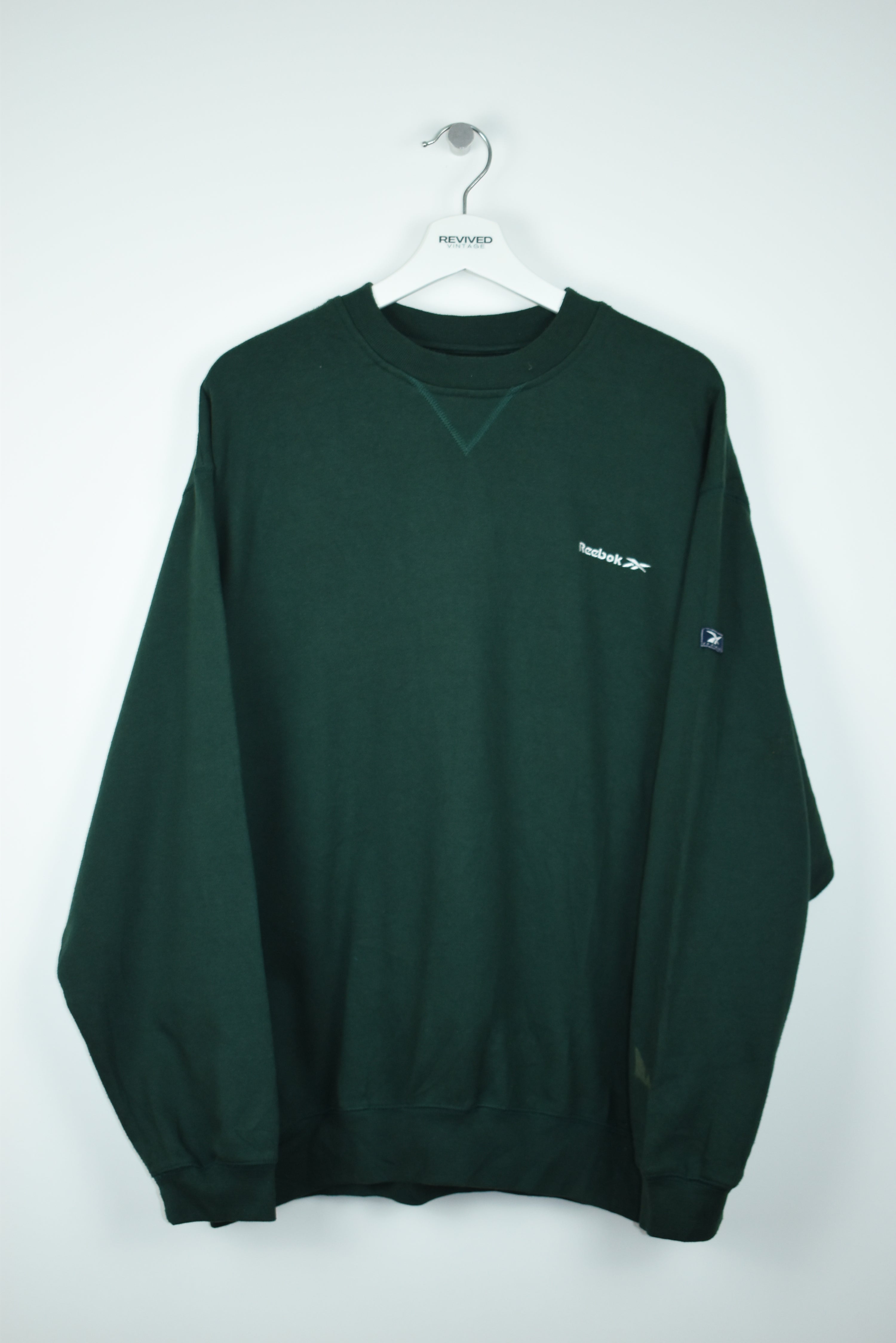 VINTAGE REEBOK EMBROIDERY SMALL LOGO SWEATSHIRT FORREST GREEN XLARGE