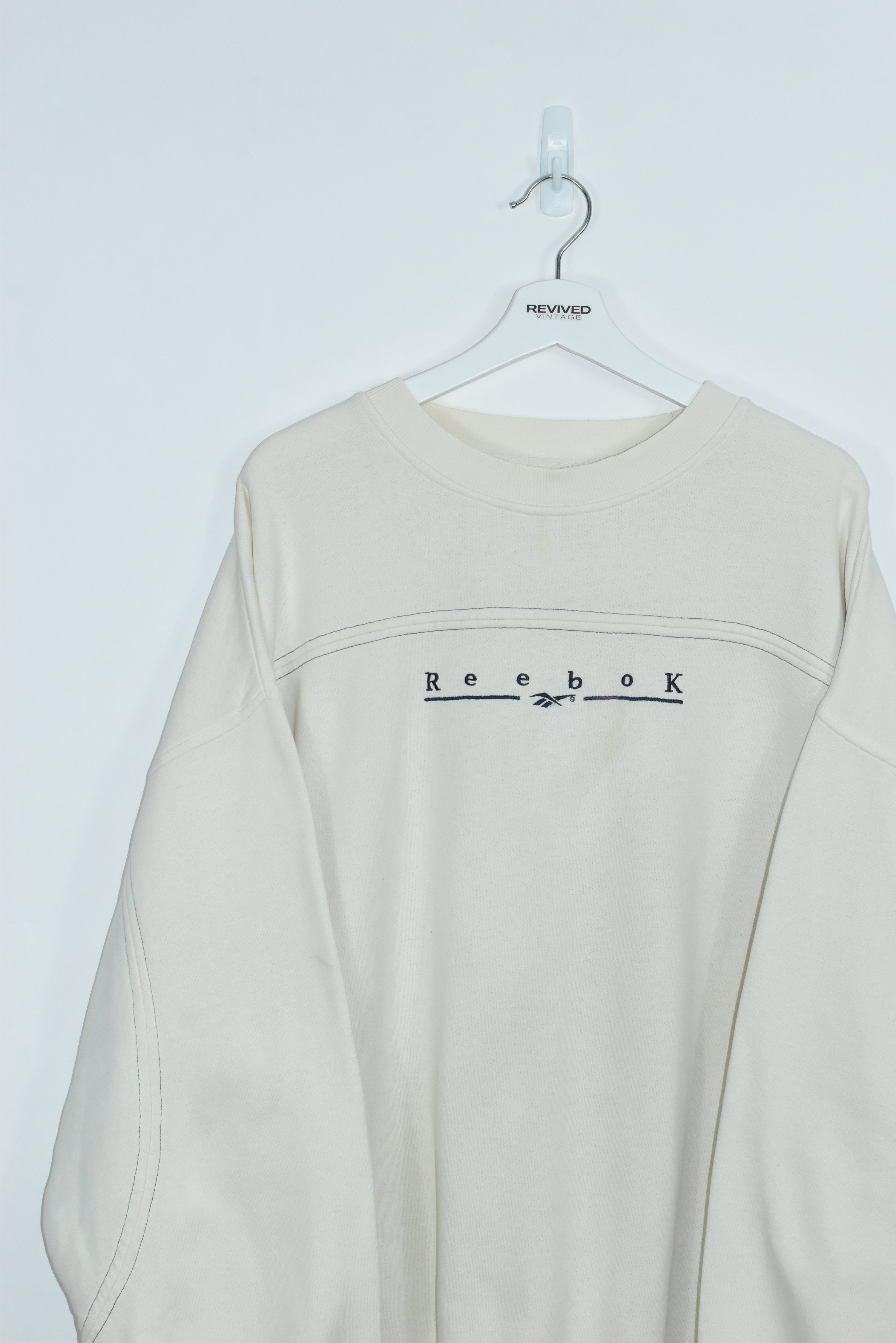 Vintage Cream Reebok Embroidery Sweatshirt Xlarge