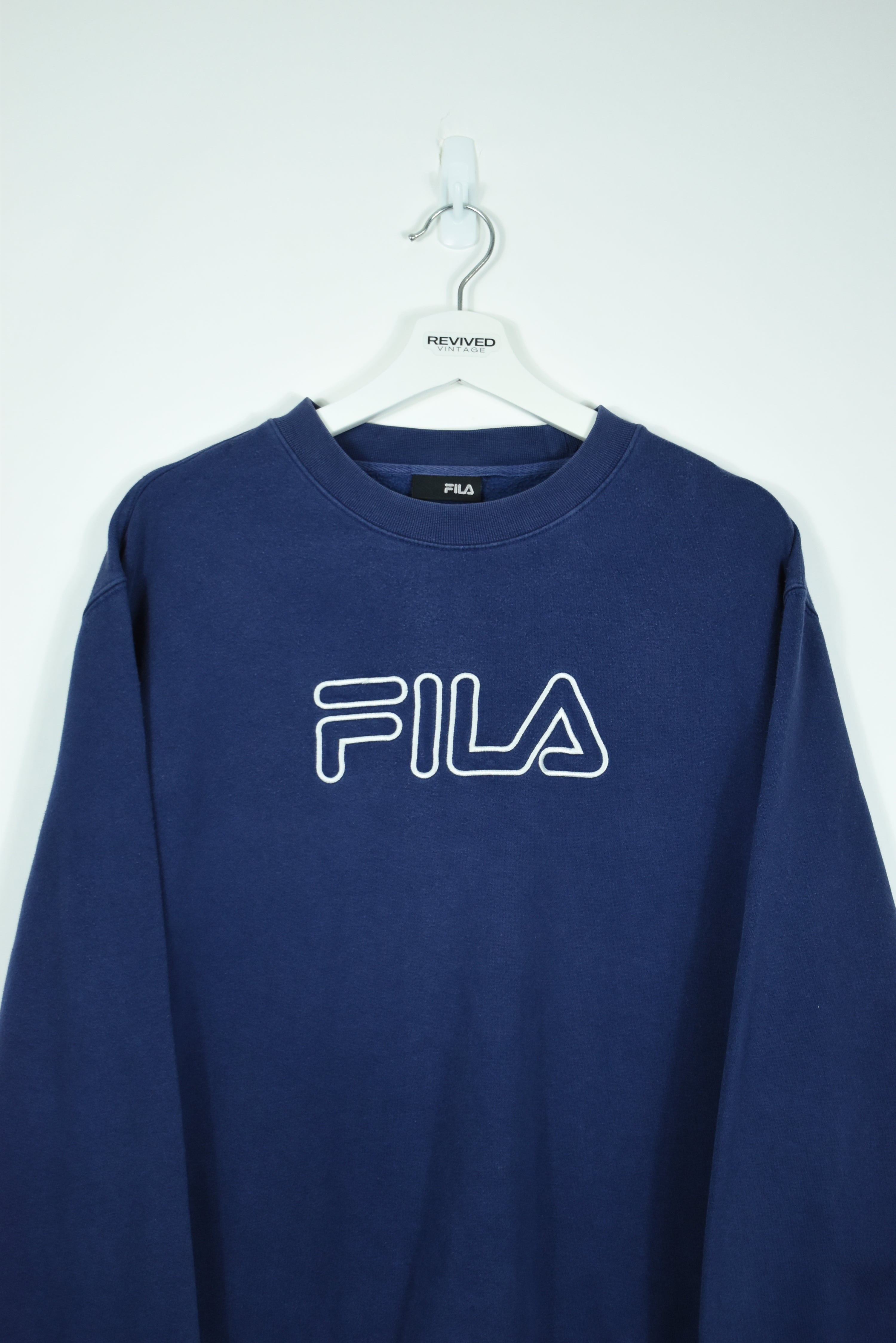 Vintage Fila Embroidery Sweatshirt Navy Medium