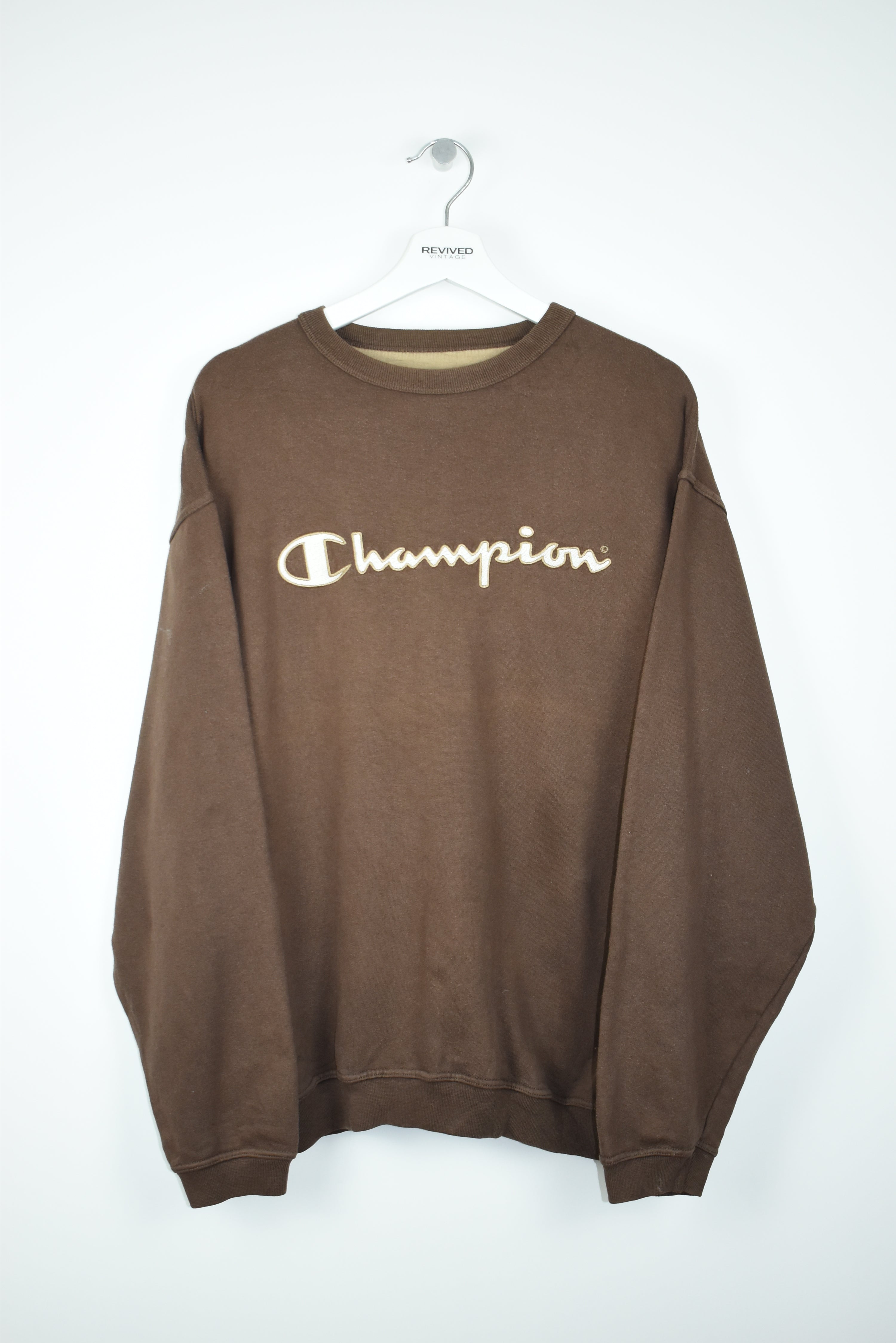 Vintage Champion Embroidery Logo Sweatshirt Brown Large
