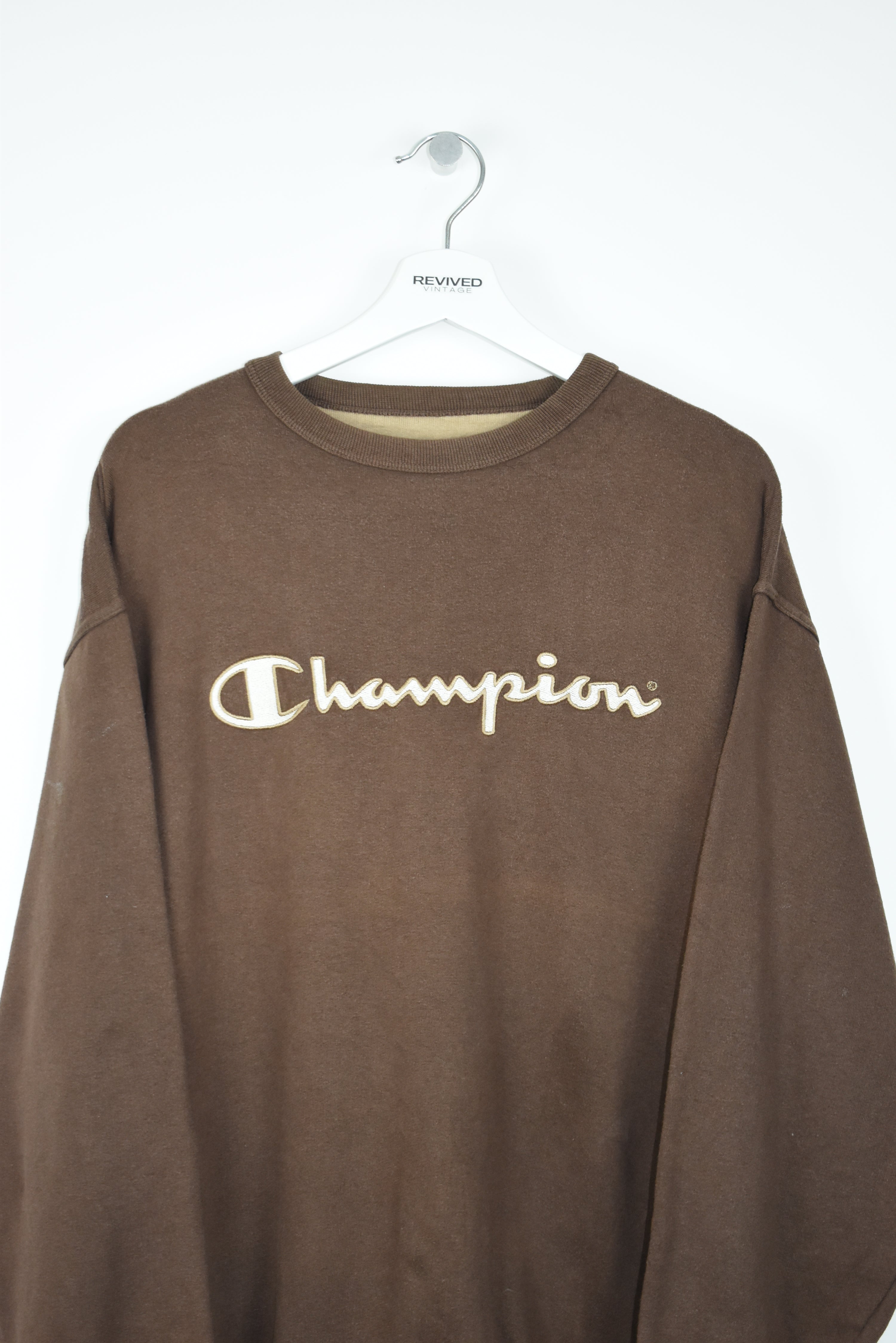 Vintage Champion Embroidery Logo Sweatshirt Brown Large