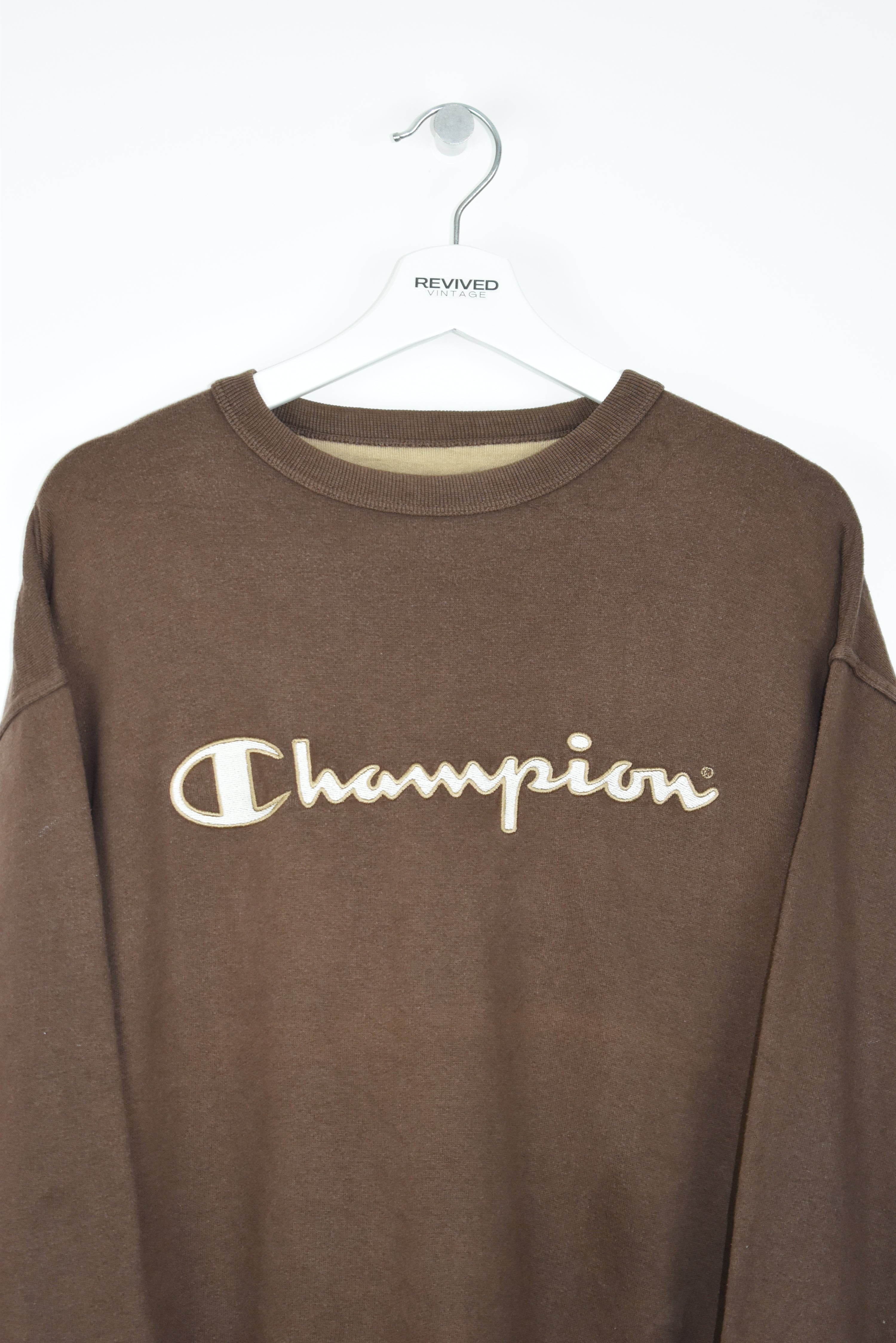 Vintage Champion Embroidery Logo Sweatshirt Brown Large