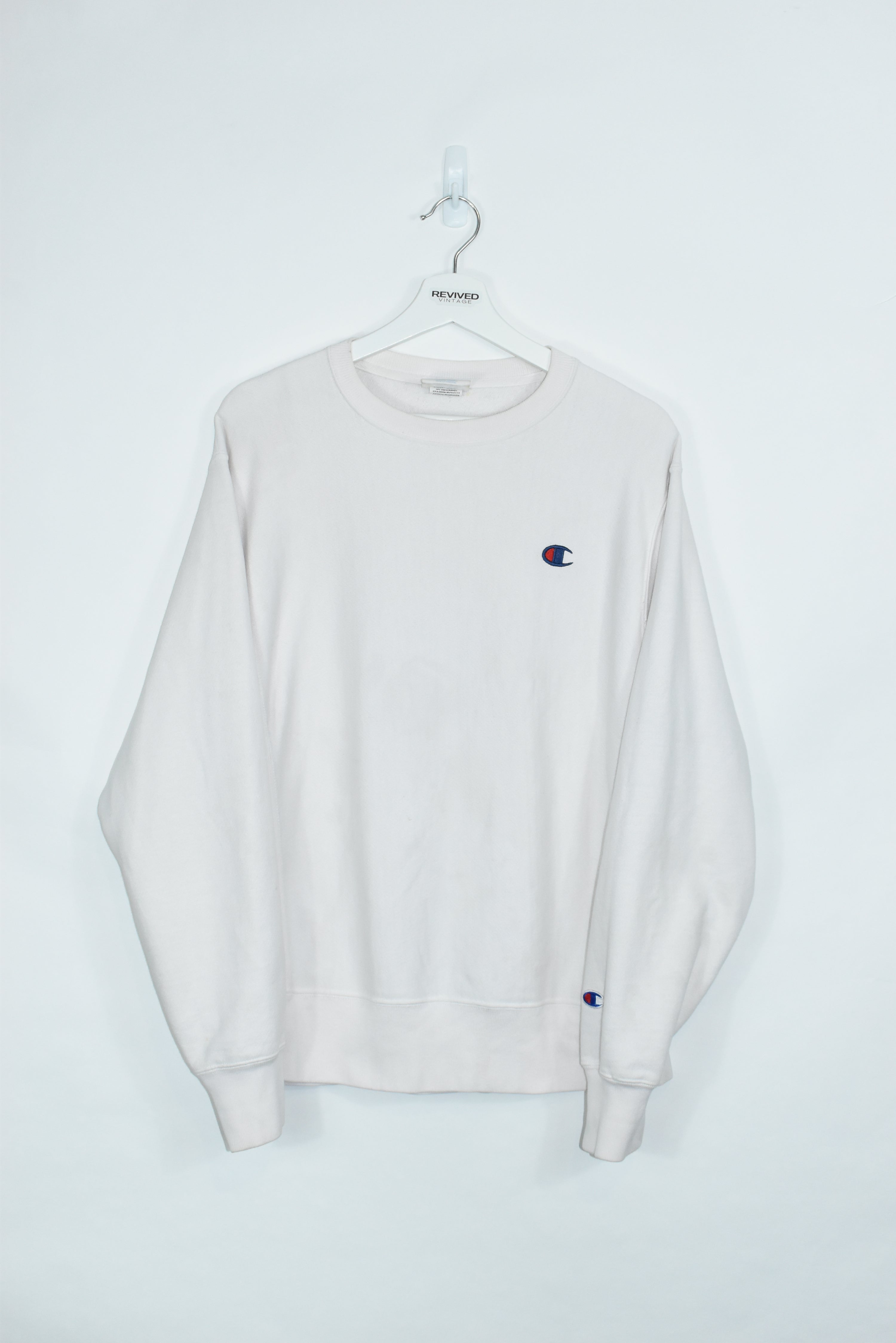 Vintage Champion Small Logo Embroidery White Sweatshirt Medium