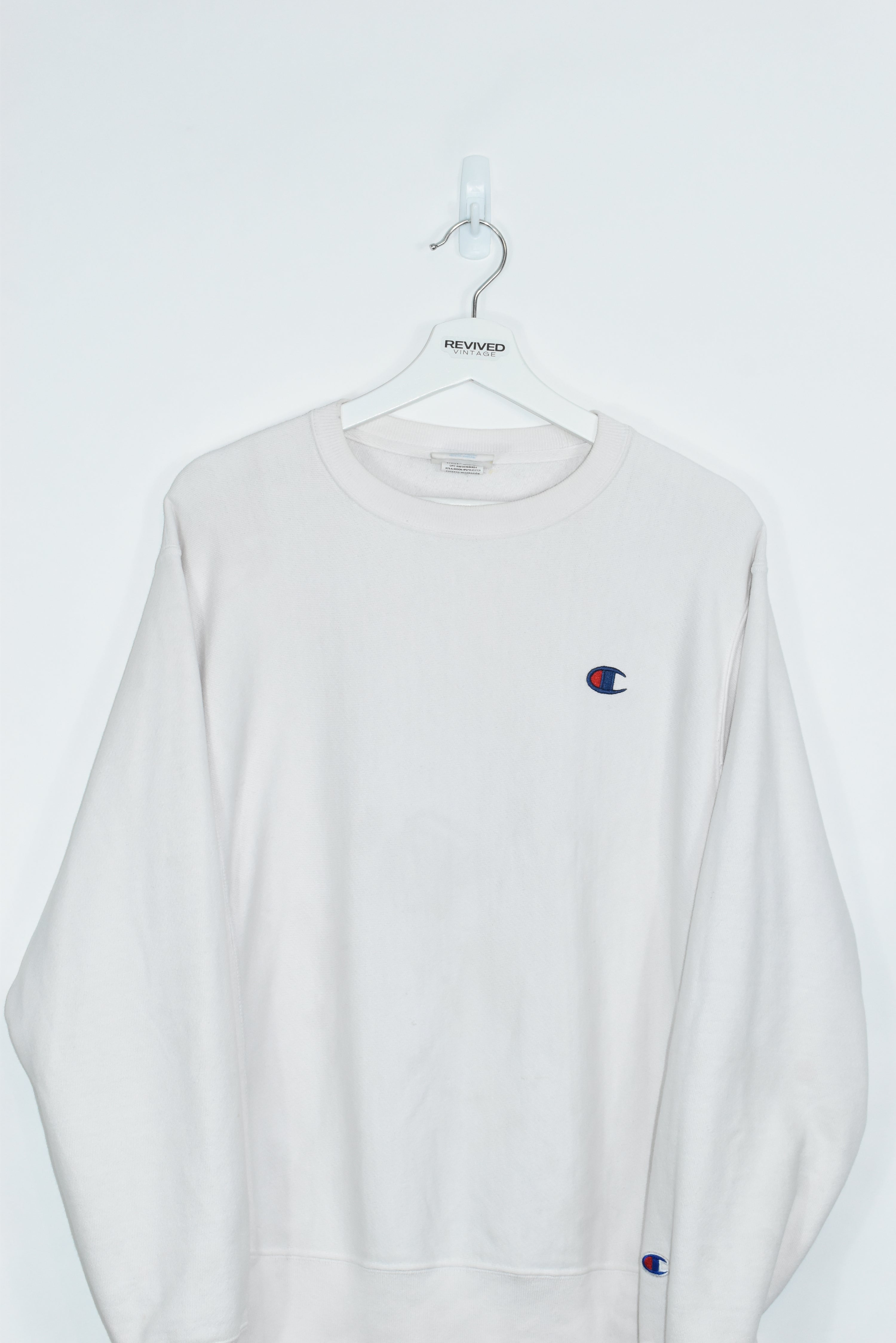 Vintage Champion Small Logo Embroidery White Sweatshirt Medium