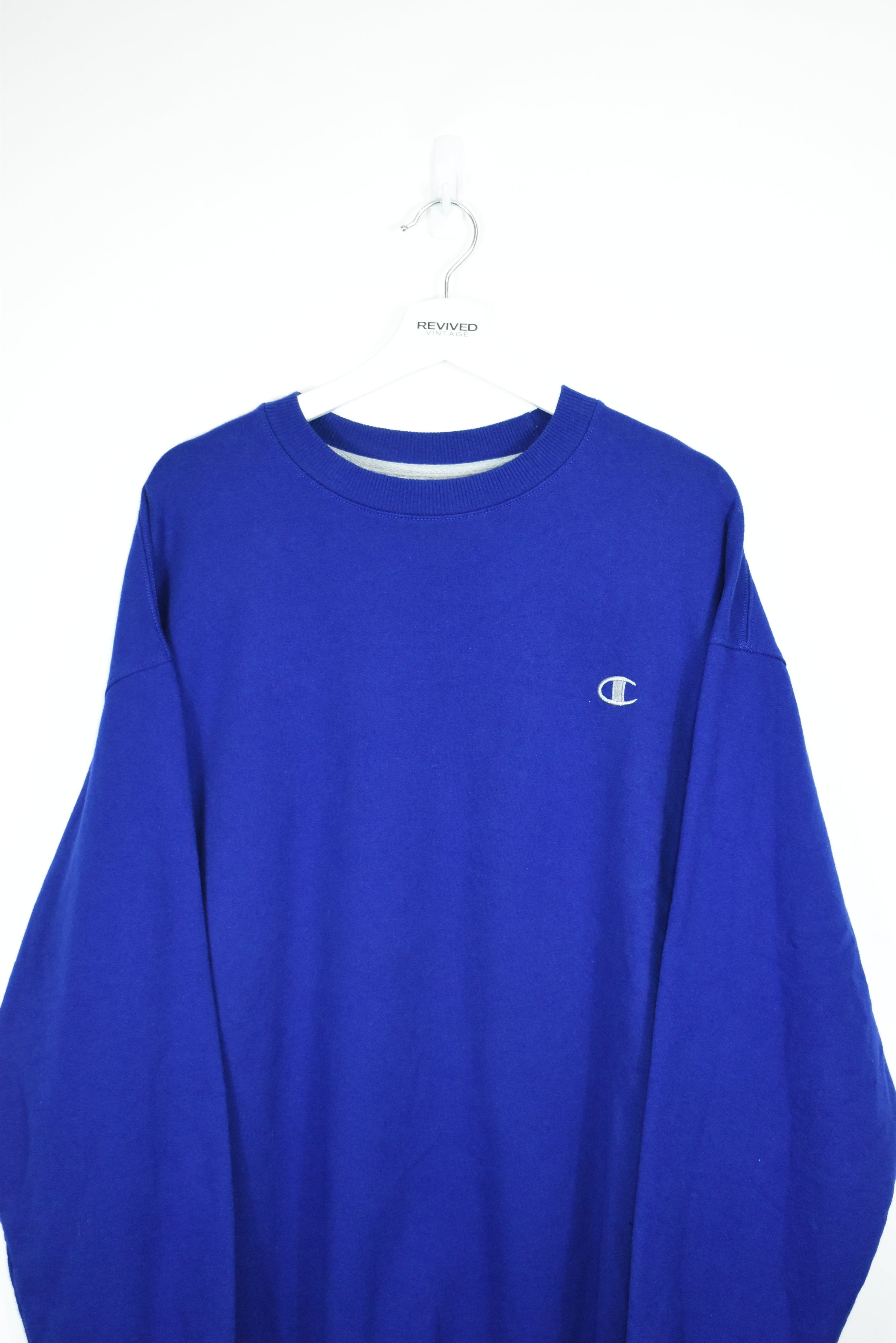 Vintage Champion Small Logo Embroidery Blue Sweatshirt XXL