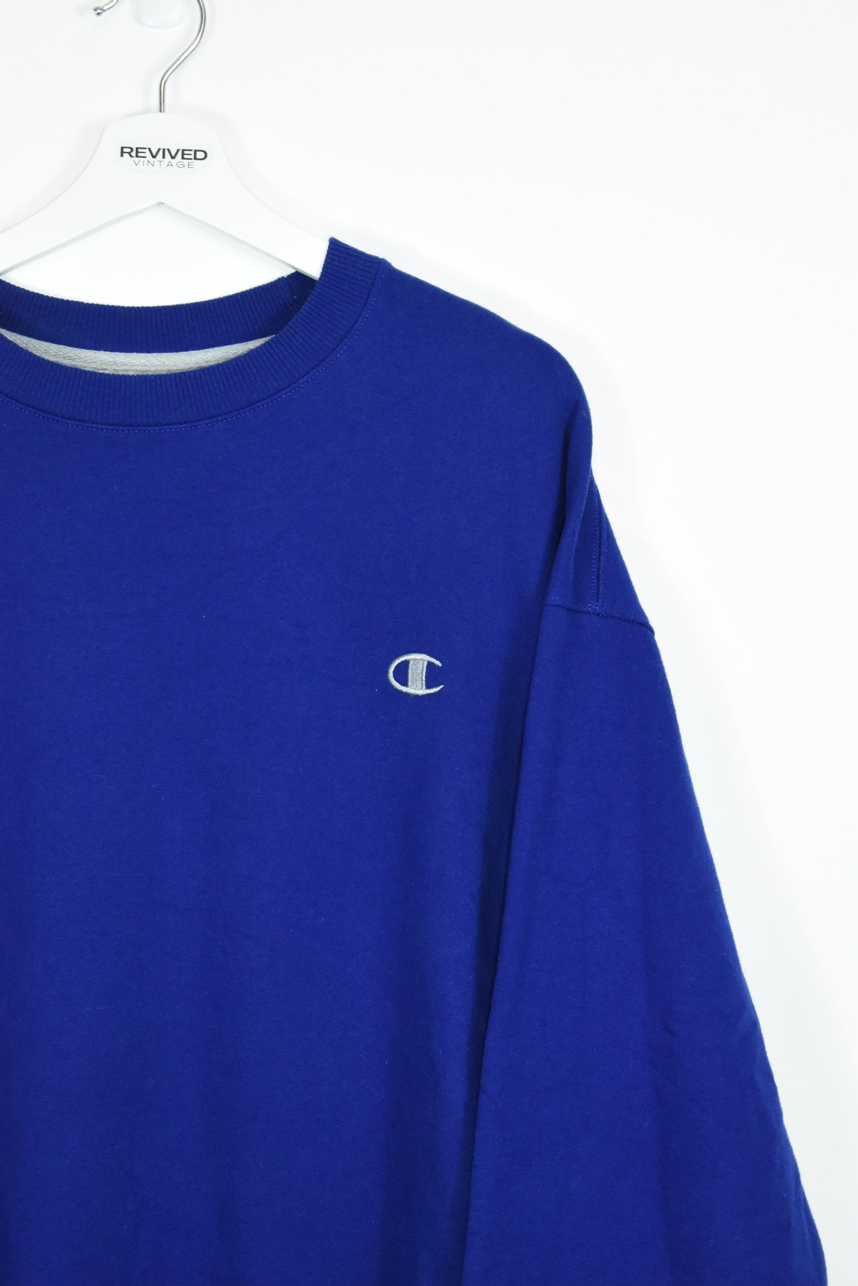 Vintage Champion Small Logo Embroidery Blue Sweatshirt XXL
