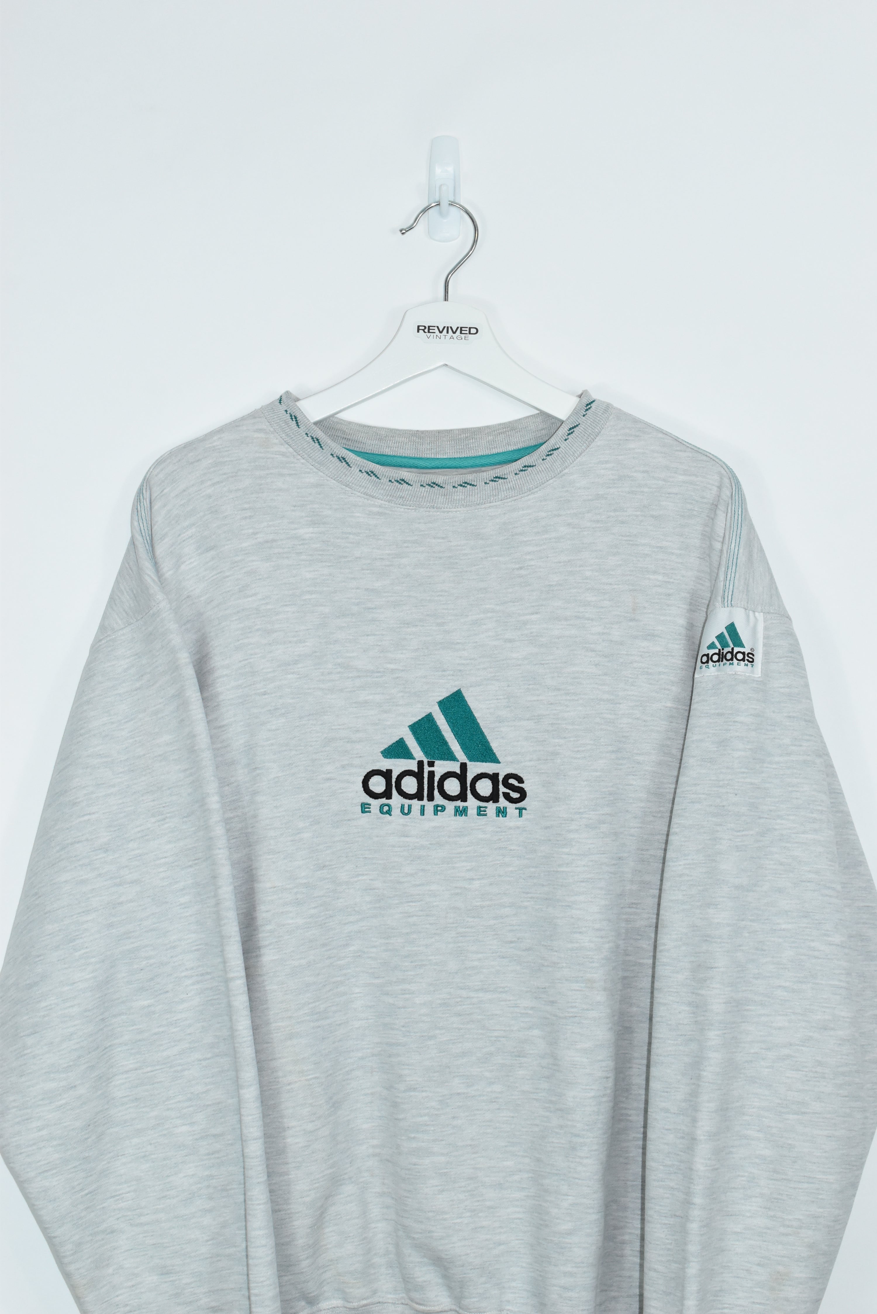 Vintage RARE Adidas Equipment Grey Embroidery Sweatshirt XLARGE