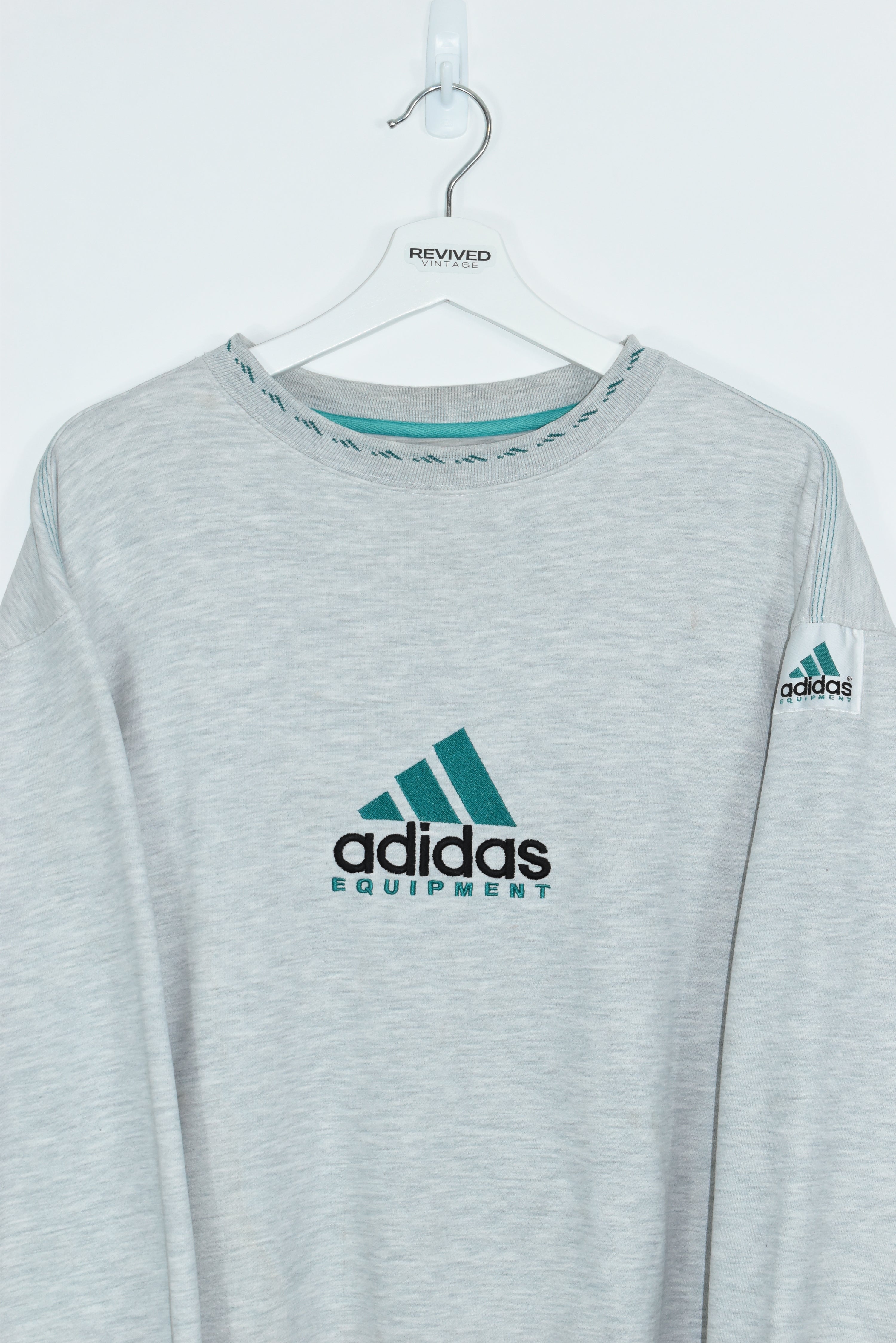 Vintage RARE Adidas Equipment Grey Embroidery Sweatshirt XLARGE