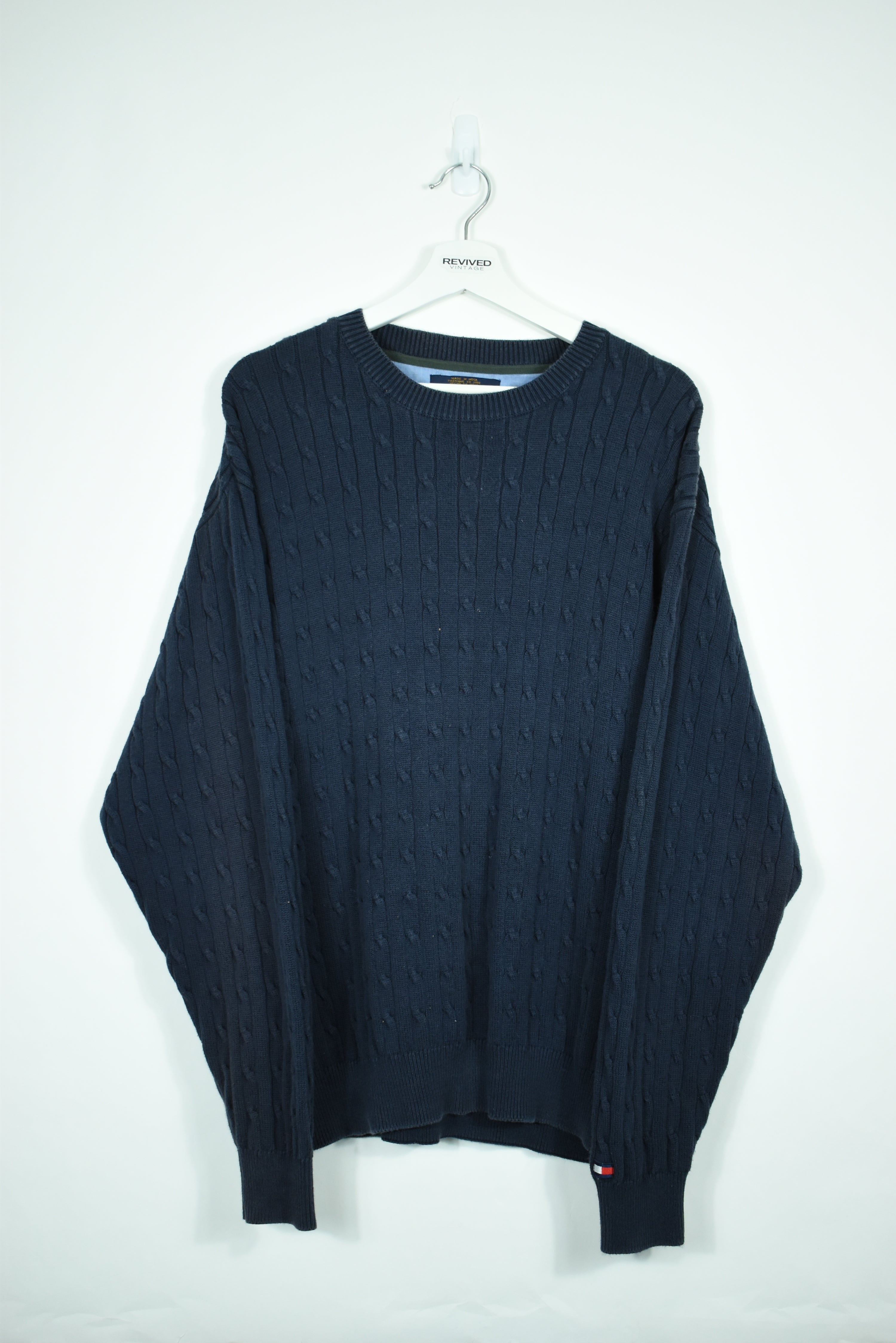 VINTAGE TOMMY HILFIGER NAVY EMBROIDERY SWEATER LARGE