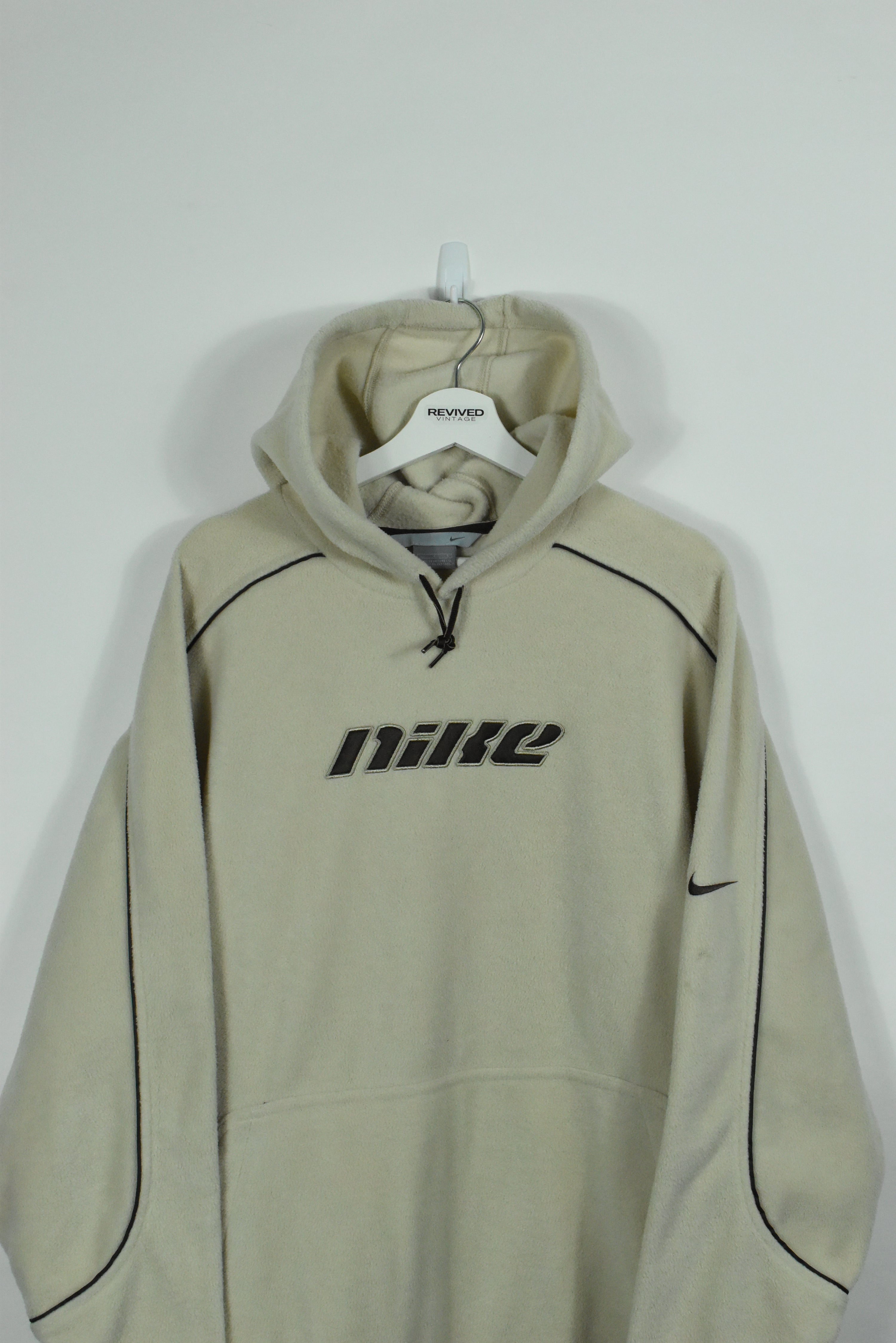 Vintage RARE Nike Cream/Brown Embroidery Fleece Hoodie XLARGE