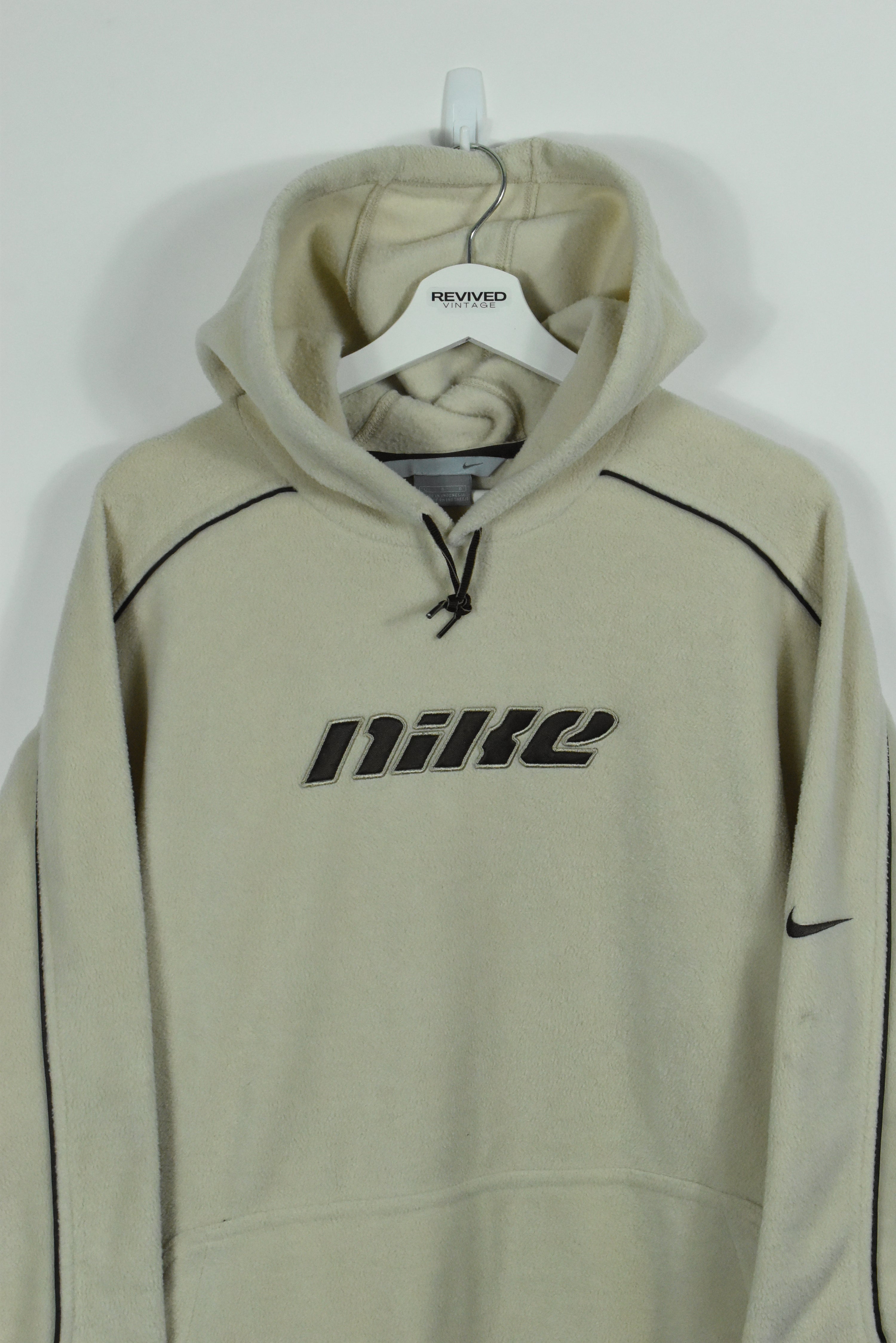 Vintage RARE Nike Cream/Brown Embroidery Fleece Hoodie XLARGE