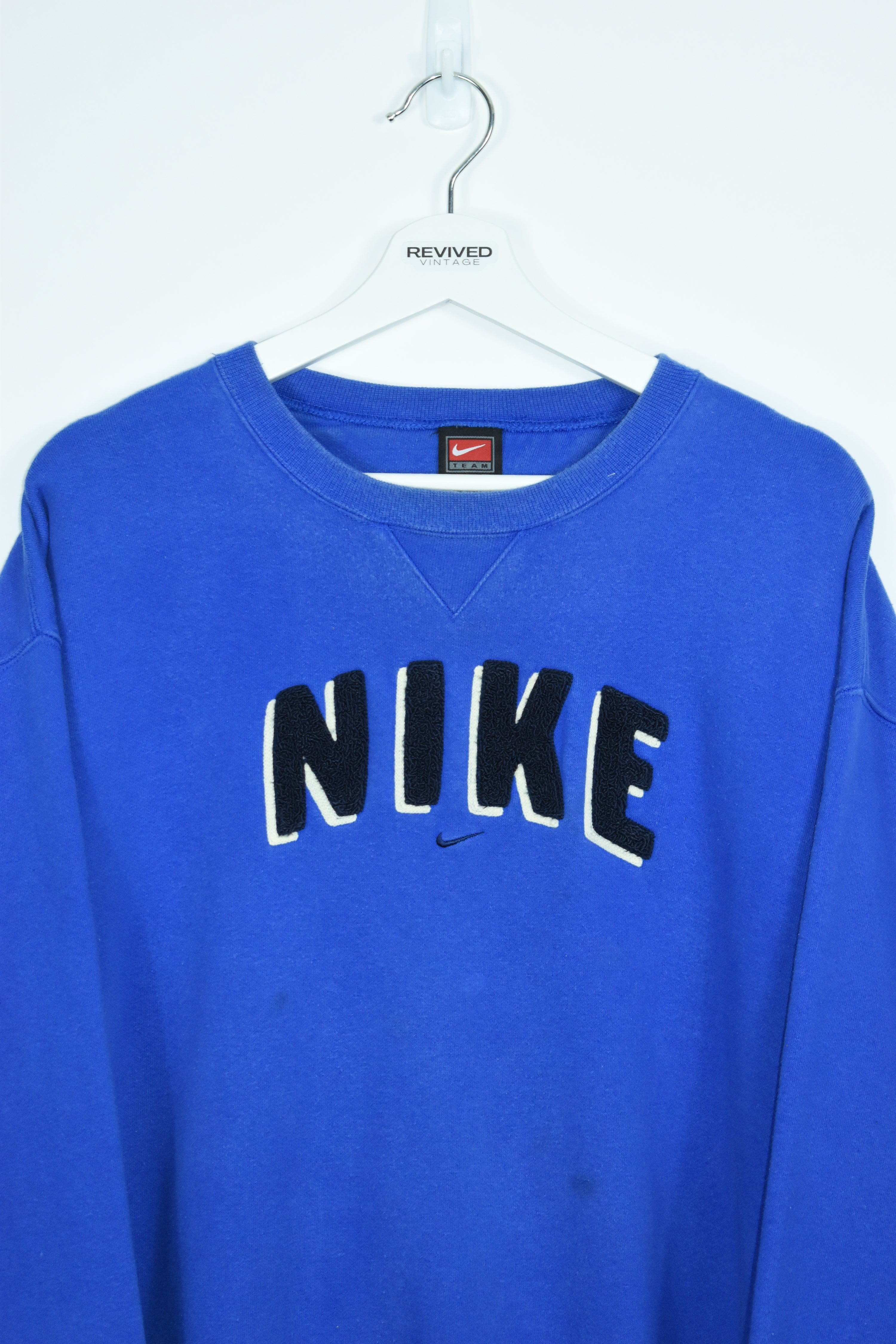 Vintage RARE Nike Puff Print Embridery Blue Sweatshirt XLARGE