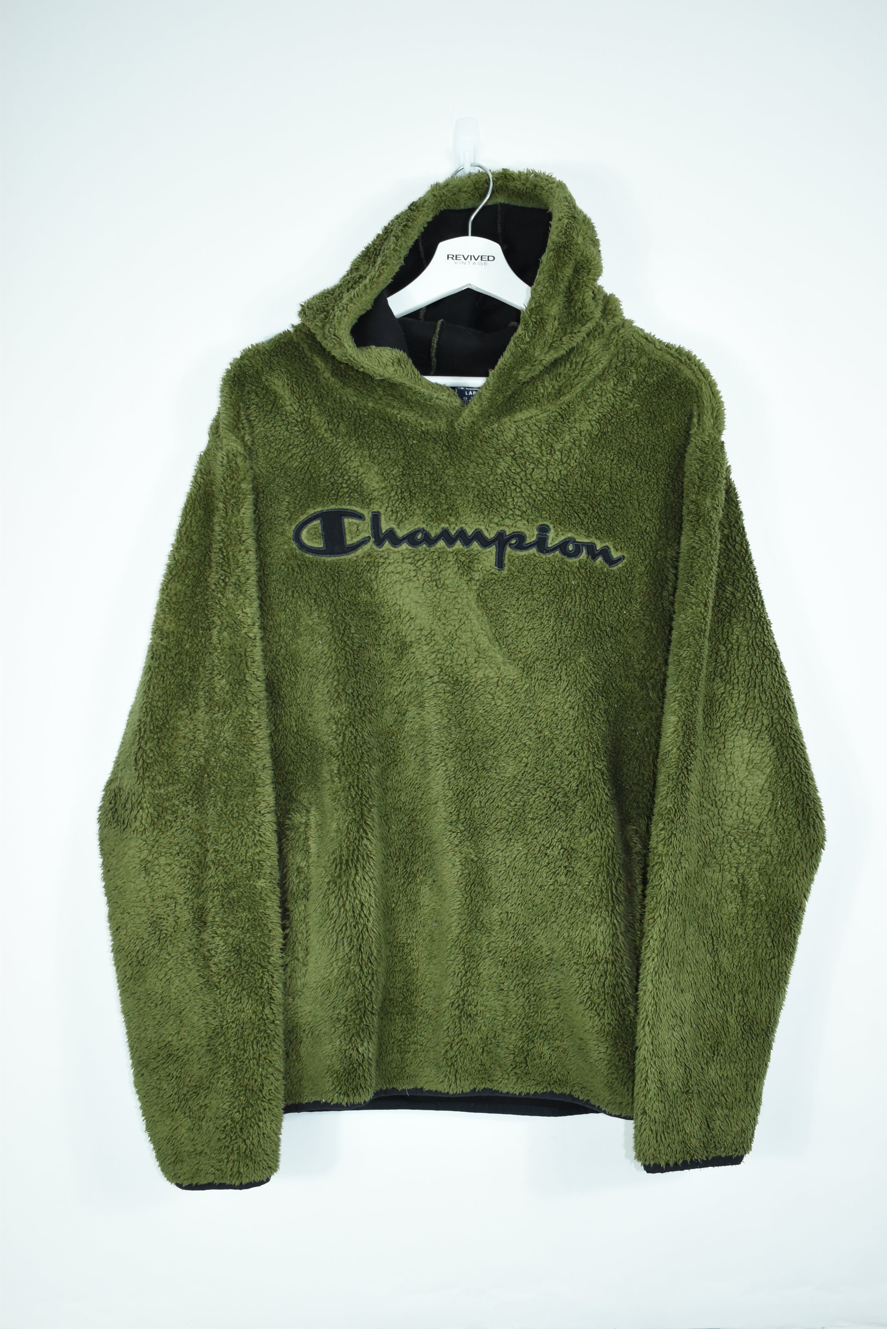 Vintage Champion Sherpa Hoodie Embroidery Large