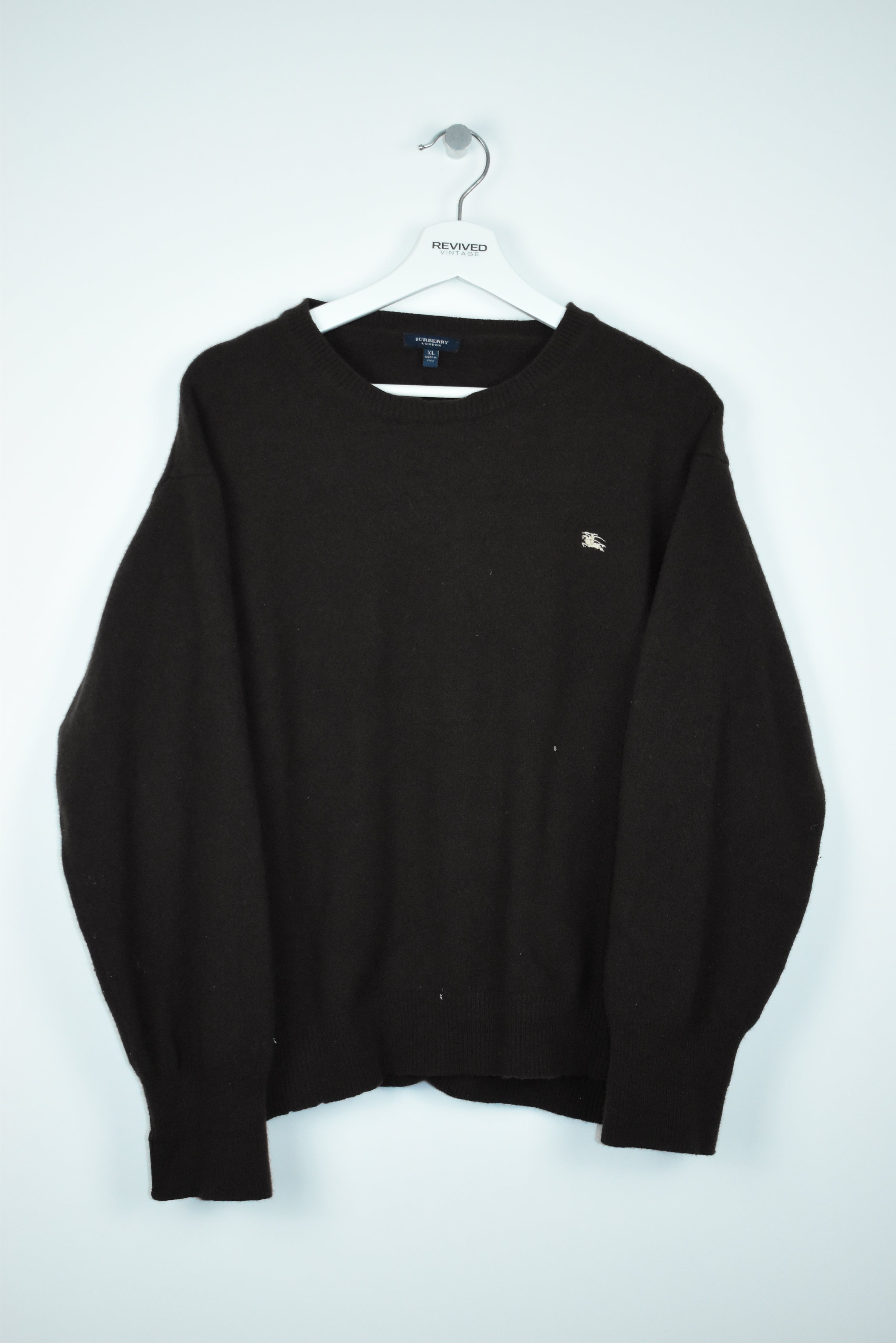 Vintage Burberry Embroidery Logo Knit Sweater Brown Medium