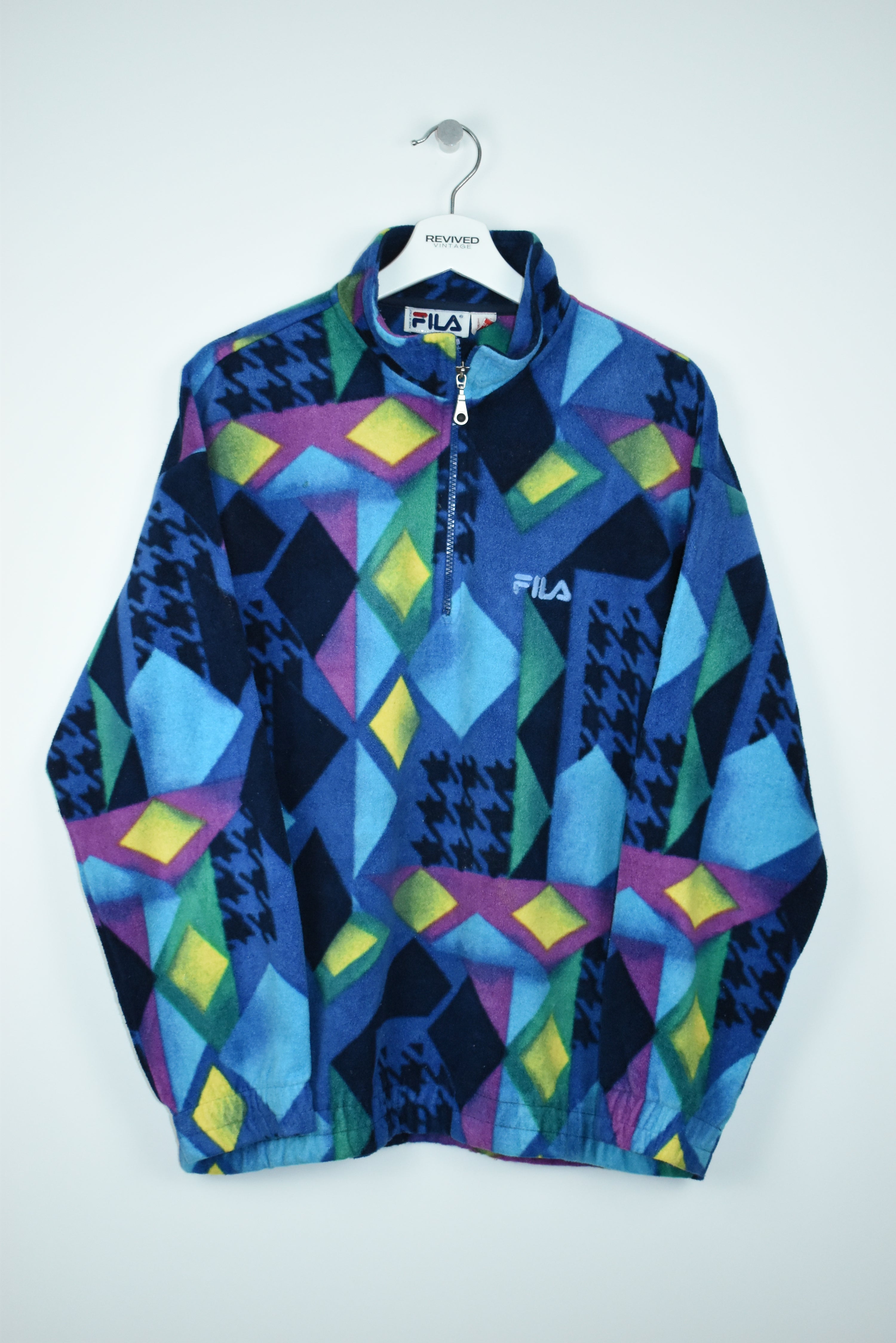 Vintage Fila 80S Crazy Pattern Fleece Large