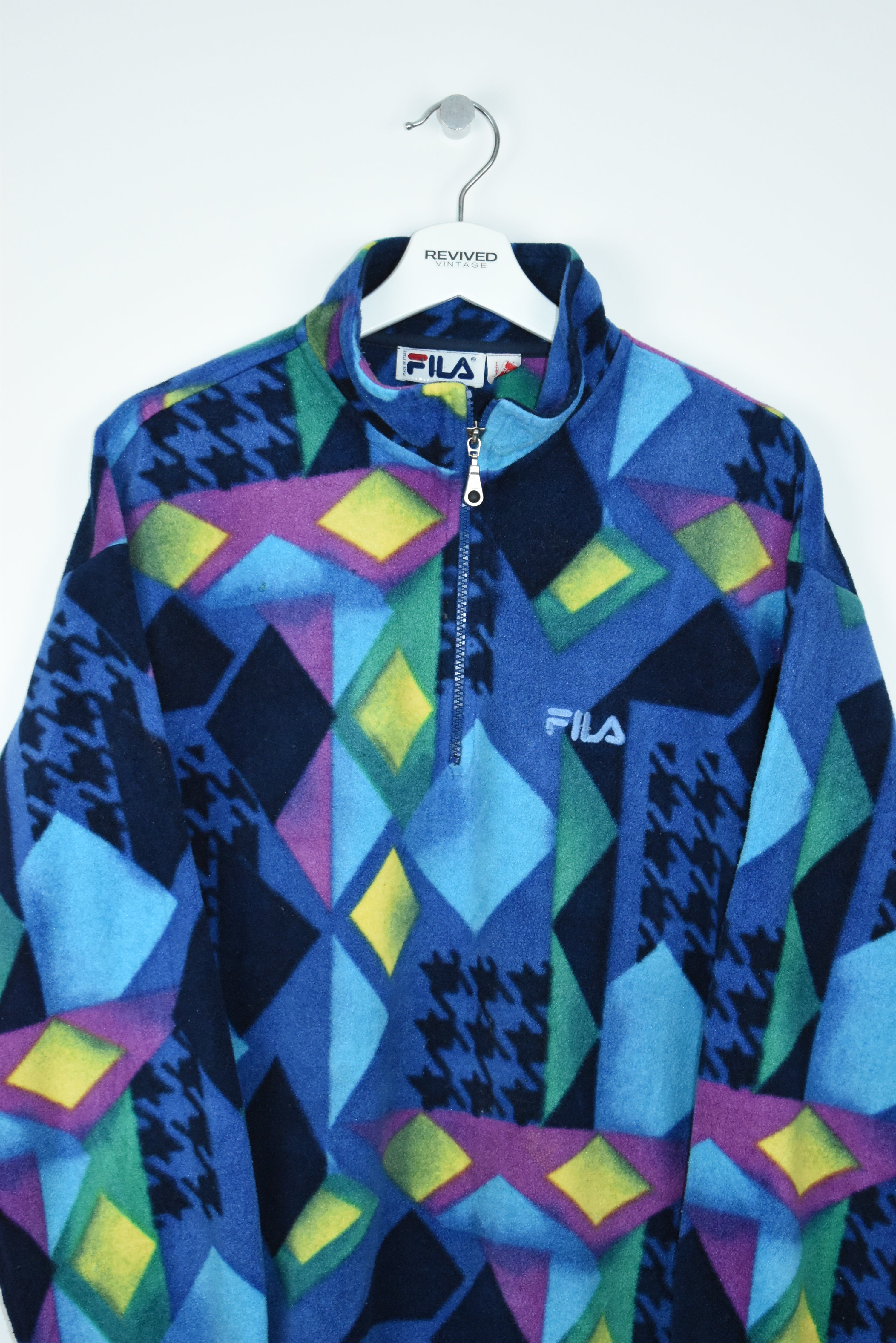 Vintage Fila 80S Crazy Pattern Fleece Large