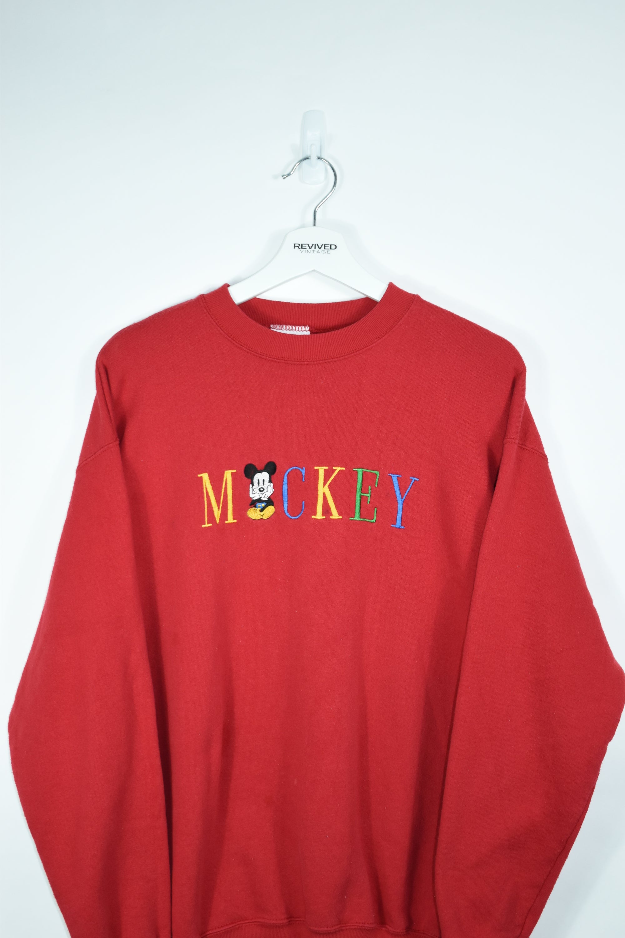 Vintage Disney Red Embroidery Mickey Mouse Sweatshirt Medium / Large