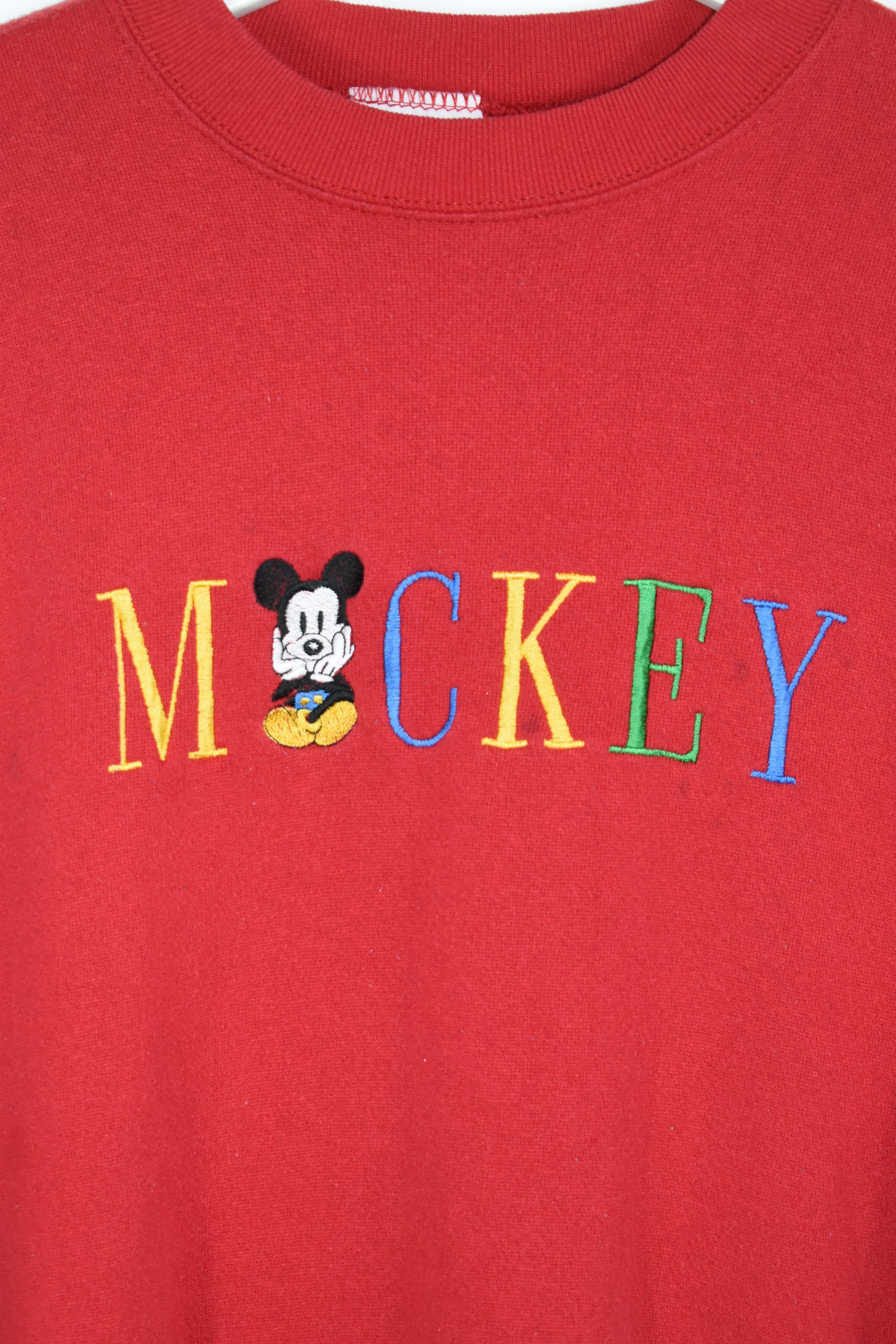 Vintage Disney Red Embroidery Mickey Mouse Sweatshirt Medium / Large