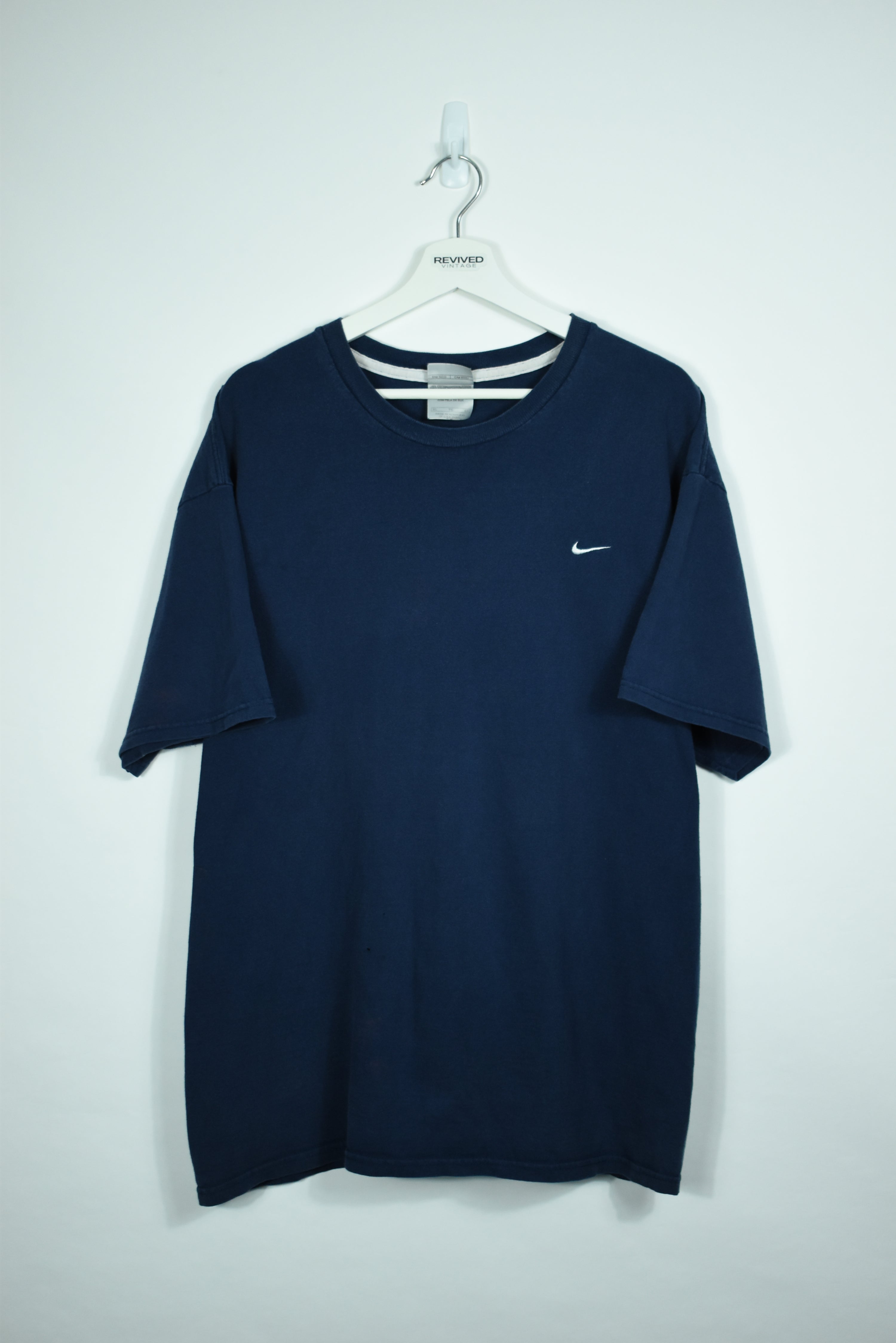 Vintage Nike Embroidery Small Swoosh Navy T Shirt XLARGE