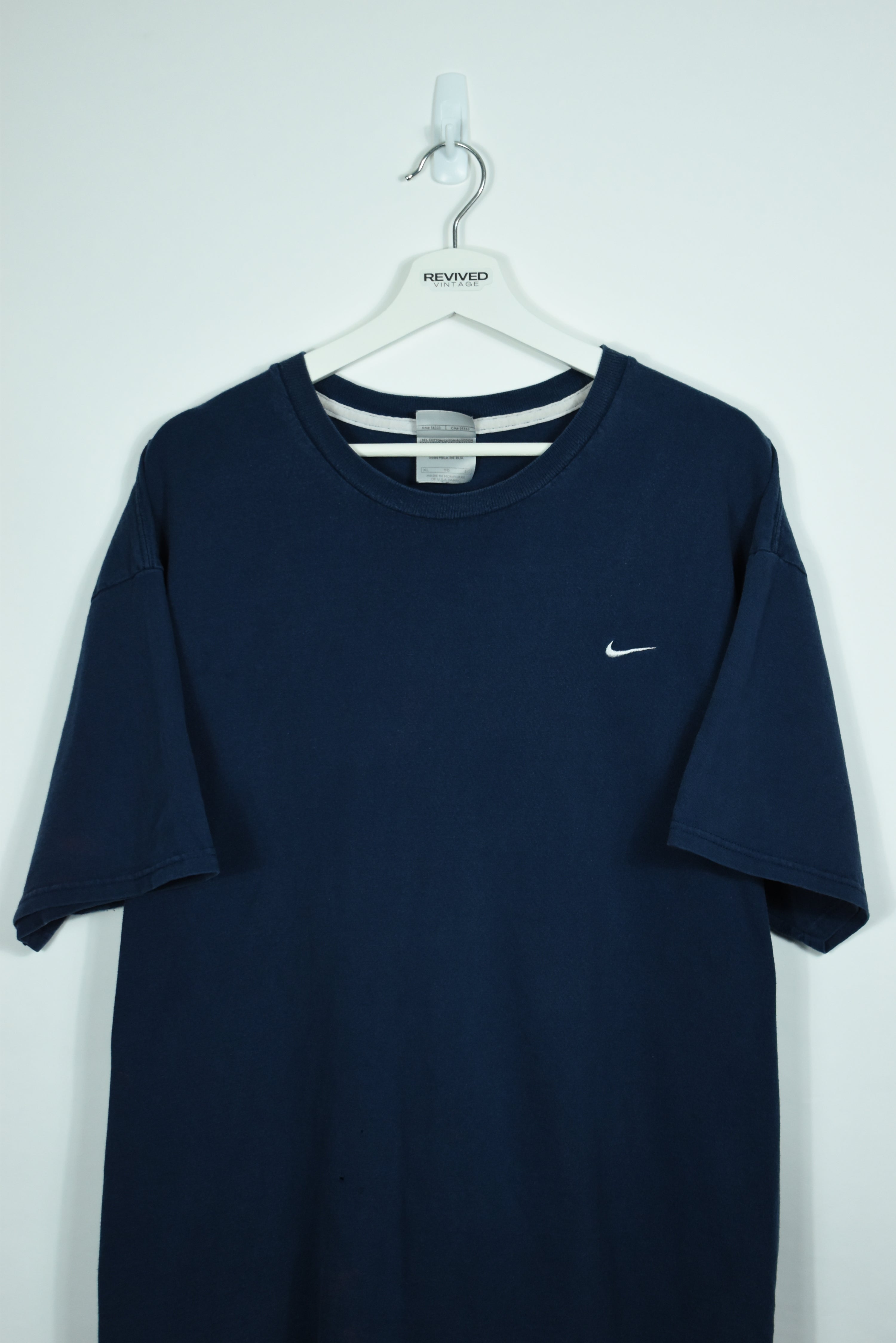 Vintage Nike Embroidery Small Swoosh Navy T Shirt XLARGE