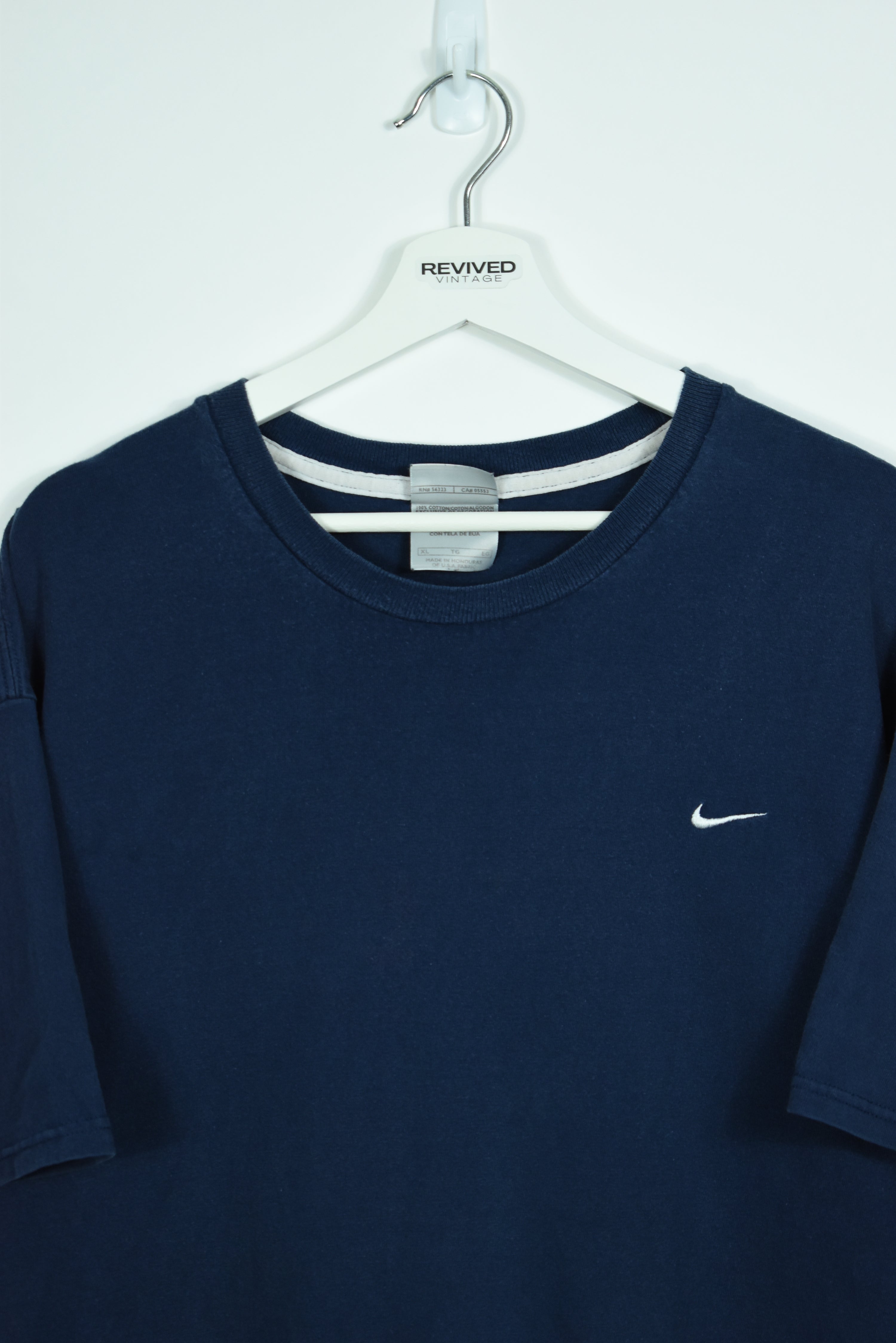 Vintage Nike Navy Embroidery Small Swoosh T Shirt XLARGE