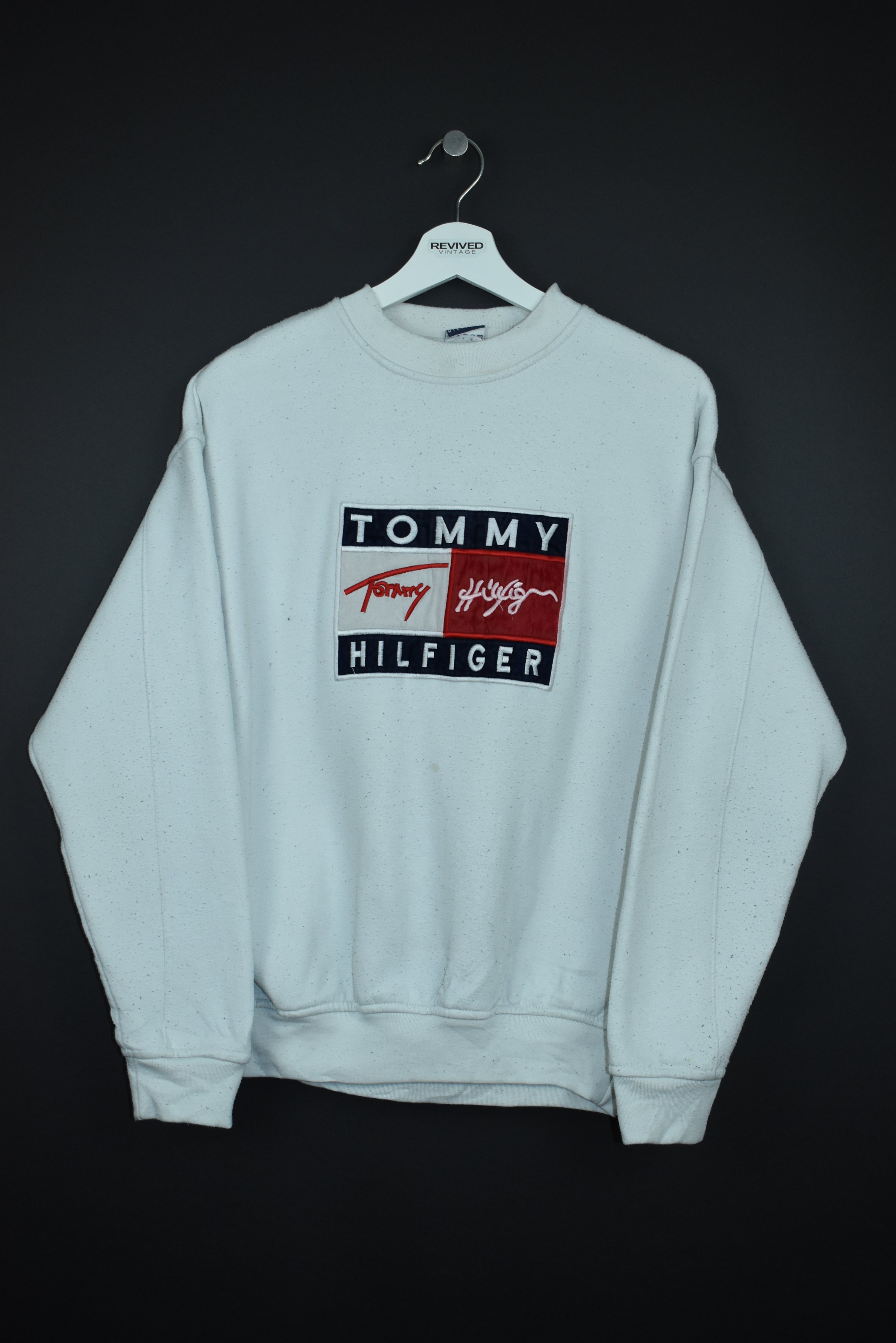 VINTAGE TOMMY HILFIGER EMBROIDERY FLAG SWEATSHIRT SMALL