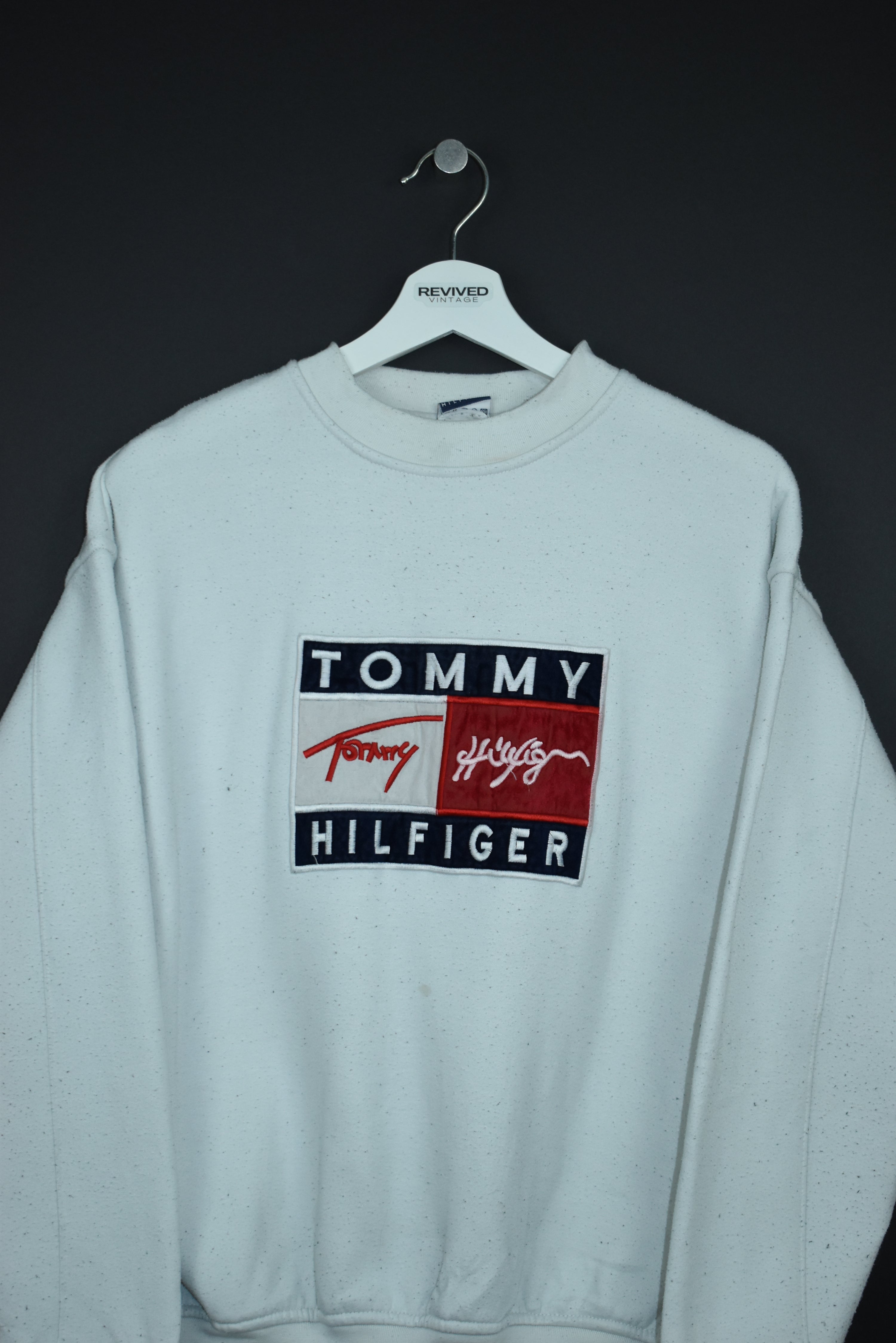 VINTAGE TOMMY HILFIGER EMBROIDERY FLAG SWEATSHIRT SMALL