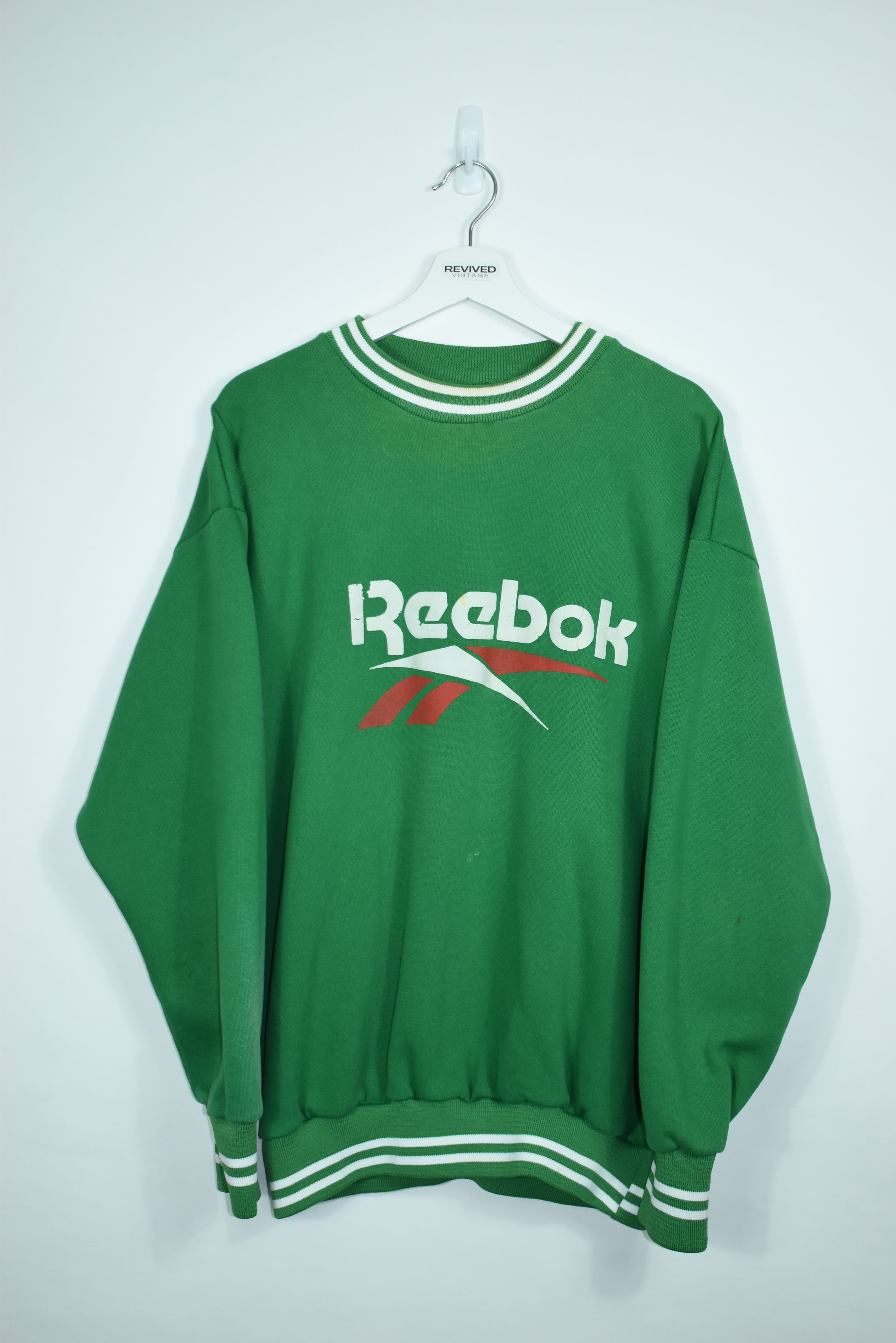 Vintage Reebok Logo Green Sweatshirt LARGE
