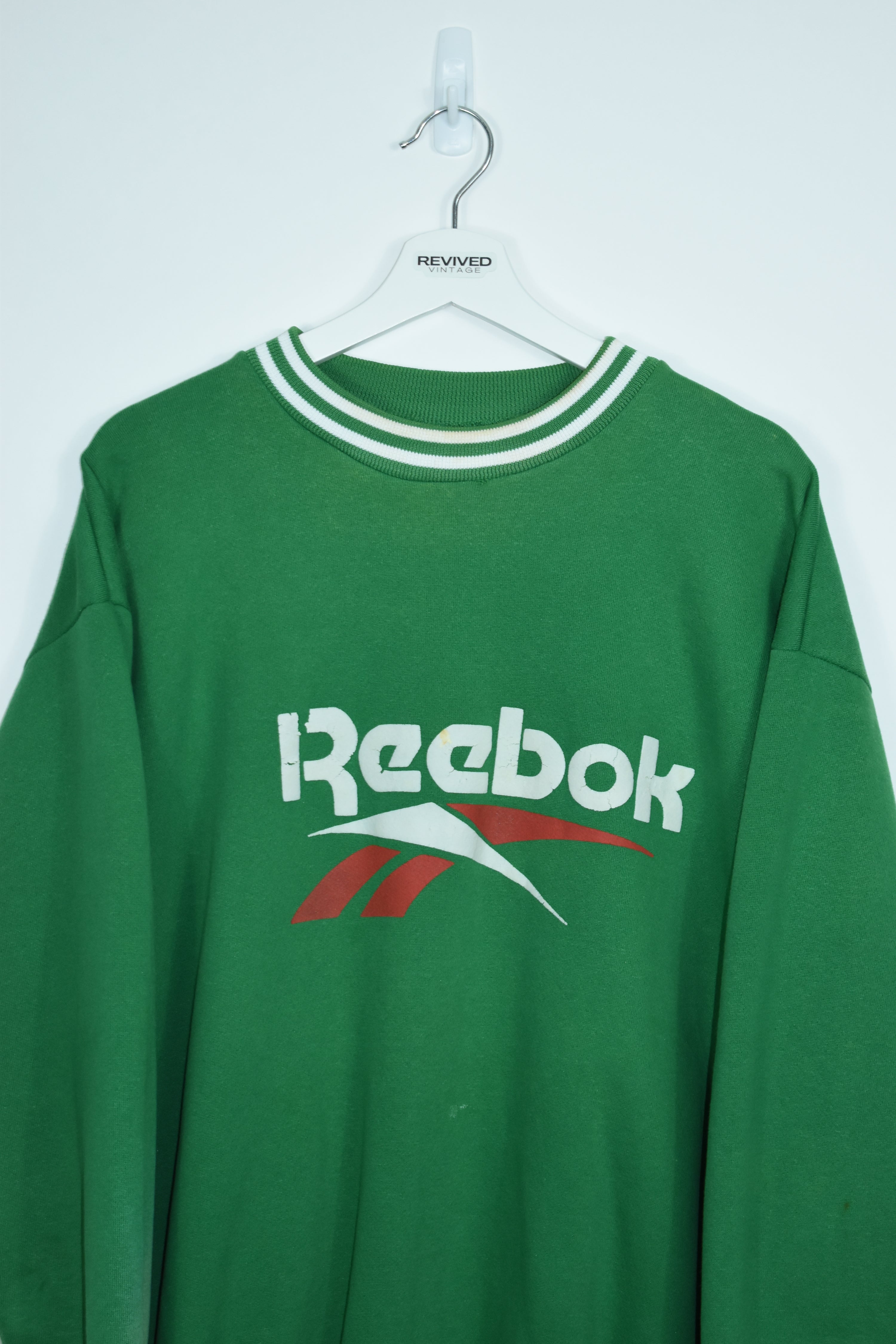 Vintage Reebok Logo Green Sweatshirt LARGE